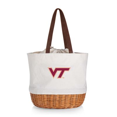 PICNIC TIME NCAA Virginia Tech Hokies Coronado Canvas and Willow Basket Tote, Picnic Tote Bag, Beach Tote, (Beige Canvas)