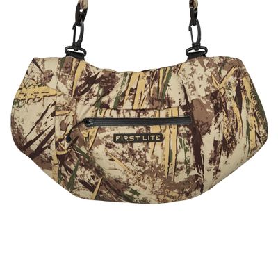 First Lite Refuge Insulated Hand Muff - Warm Windproof Merino Wool Lined Camo Hand Warmer - First Lite Typha - One Size