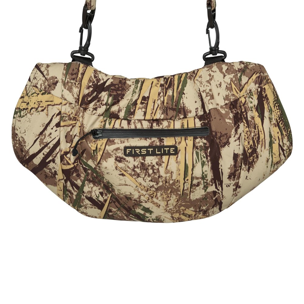 First Lite Refuge Insulated Hand Muff - Warm Windproof Merino Wool Lined Camo Hand Warmer - First Lite Typha - One Size