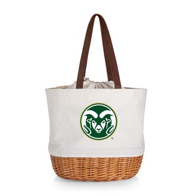Picnic TIME NCAA Colorado State Rams Coronado Canvas and Willow Basket Tote, Picnic Tote Bag, Beach Tote, (Beige Canvas)