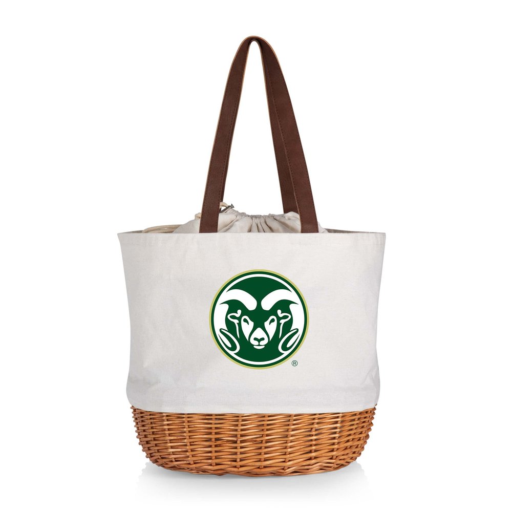 Picnic TIME NCAA Colorado State Rams Coronado Canvas and Willow Basket Tote, Picnic Tote Bag, Beach Tote, (Beige Canvas)