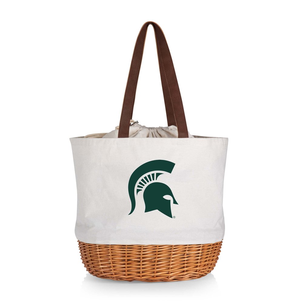 PICNIC TIME NCAA Michigan State Spartans Coronado Canvas and Willow Basket Tote, Picnic Tote Bag, Beach Tote, (Beige Canvas)