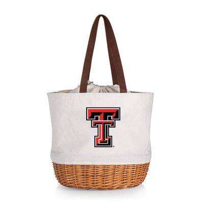 PICNIC TIME NCAA Texas Tech Red Raiders Coronado Canvas and Willow Basket Tote, Picnic Tote Bag, Beach Tote, (Beige Canvas)