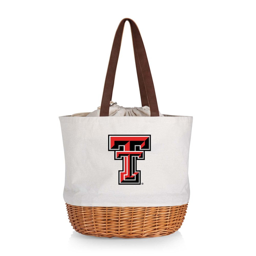 PICNIC TIME NCAA Texas Tech Red Raiders Coronado Canvas and Willow Basket Tote, Picnic Tote Bag, Beach Tote, (Beige Canvas)