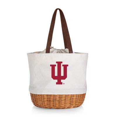PICNIC TIME NCAA Indiana Hoosiers Coronado Canvas and Willow Basket Tote, Picnic Tote Bag, Beach Tote, (Beige Canvas)