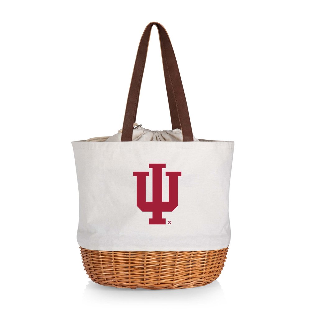 PICNIC TIME NCAA Indiana Hoosiers Coronado Canvas and Willow Basket Tote, Picnic Tote Bag, Beach Tote, (Beige Canvas)