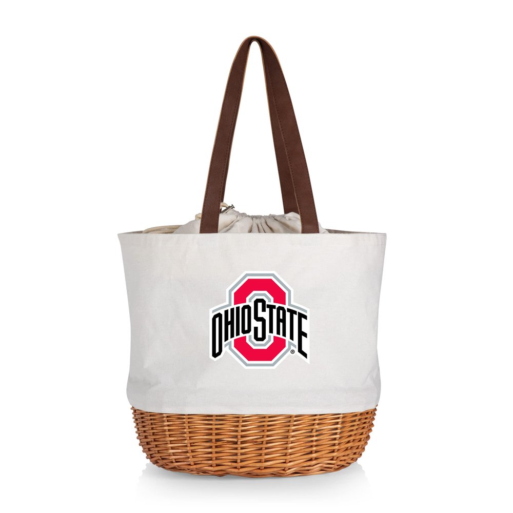 Picnic TIME NCAA Ohio State Buckeyes Coronado Canvas and Willow Basket Tote, Picnic Tote Bag, Beach Tote, (Beige Canvas)