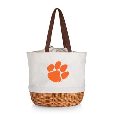 PICNIC TIME NCAA Clemson Tigers Coronado Canvas and Willow Basket Tote, Picnic Tote Bag, Beach Tote, (Beige Canvas)