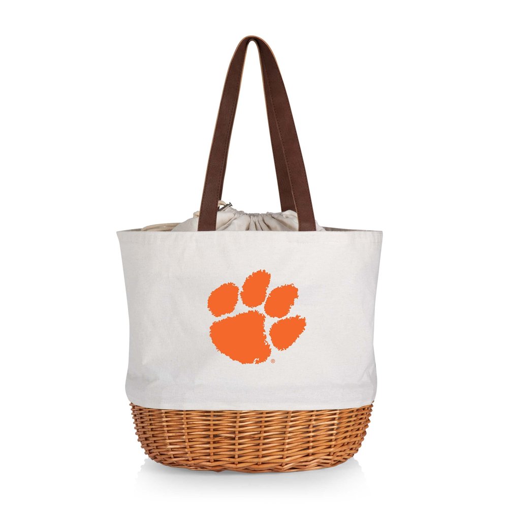 PICNIC TIME NCAA Clemson Tigers Coronado Canvas and Willow Basket Tote, Picnic Tote Bag, Beach Tote, (Beige Canvas)