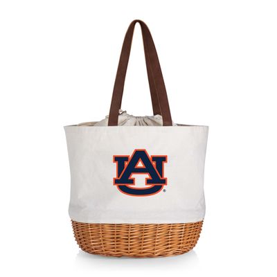 PICNIC TIME NCAA Auburn Tigers Coronado Canvas and Willow Basket Tote, Picnic Tote Bag, Beach Tote, (Beige Canvas)