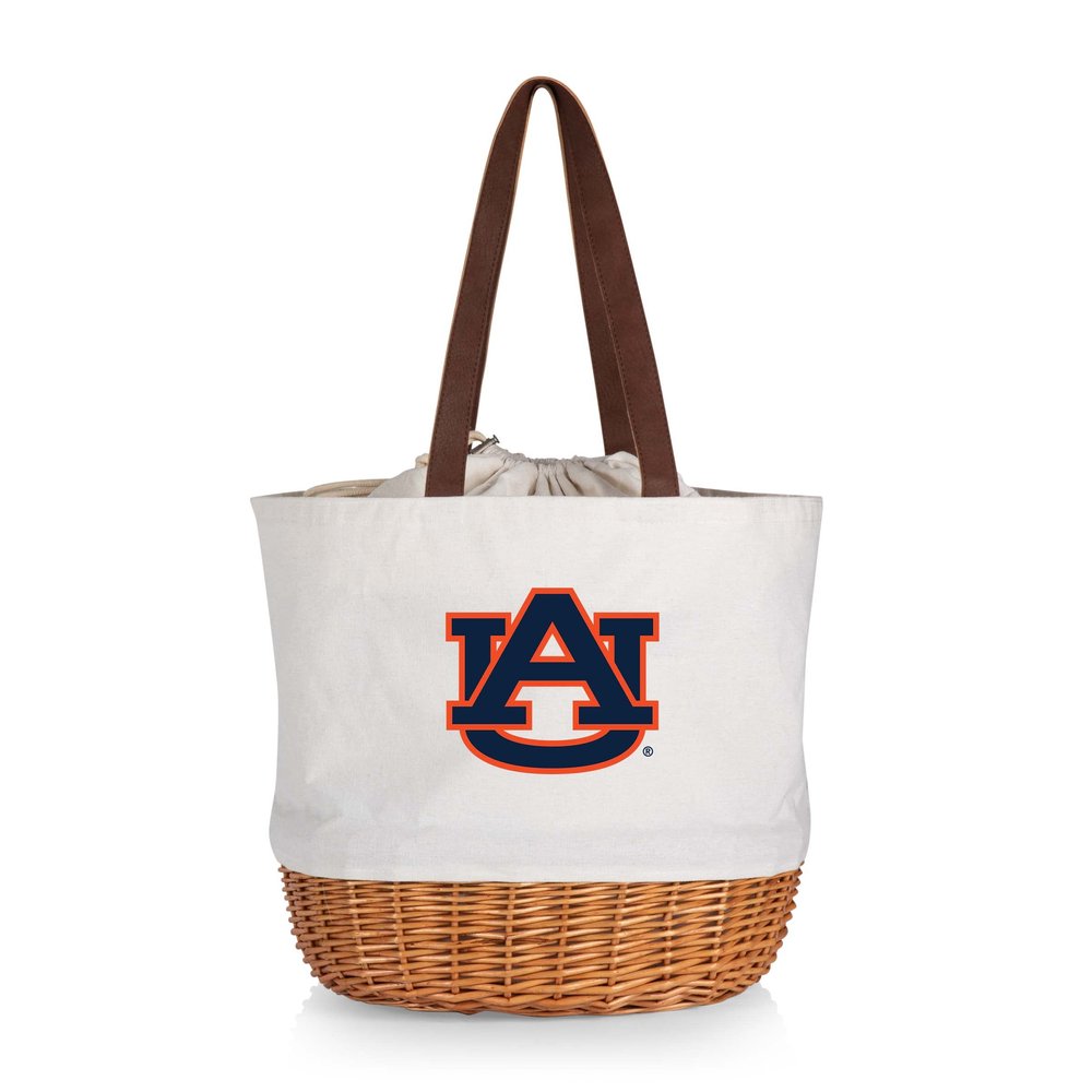 PICNIC TIME NCAA Auburn Tigers Coronado Canvas and Willow Basket Tote, Picnic Tote Bag, Beach Tote, (Beige Canvas)