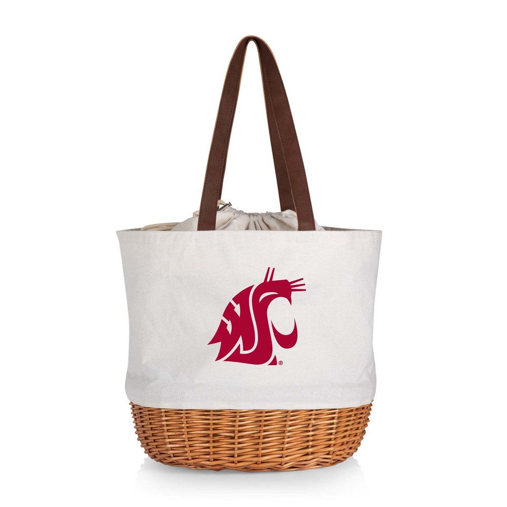 PICNIC TIME NCAA Washington State Cougars Coronado Canvas and Willow Basket Tote, Picnic Tote Bag, Beach Tote, (Beige Canvas)