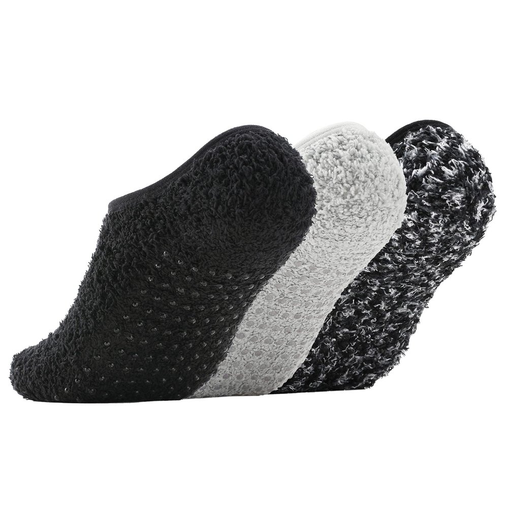 Bevigorio Slipper Socks for Women with Grippers Non Slip Fuzzy Socks with Grips Womens Grippy Grip Hospital Home Gifts 3pairs blackgreymix