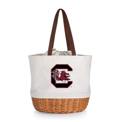 PICNIC TIME NCAA South Carolina Gamecocks Coronado Canvas and Willow Basket Tote, Picnic Tote Bag, Beach Tote, (Beige Canvas)