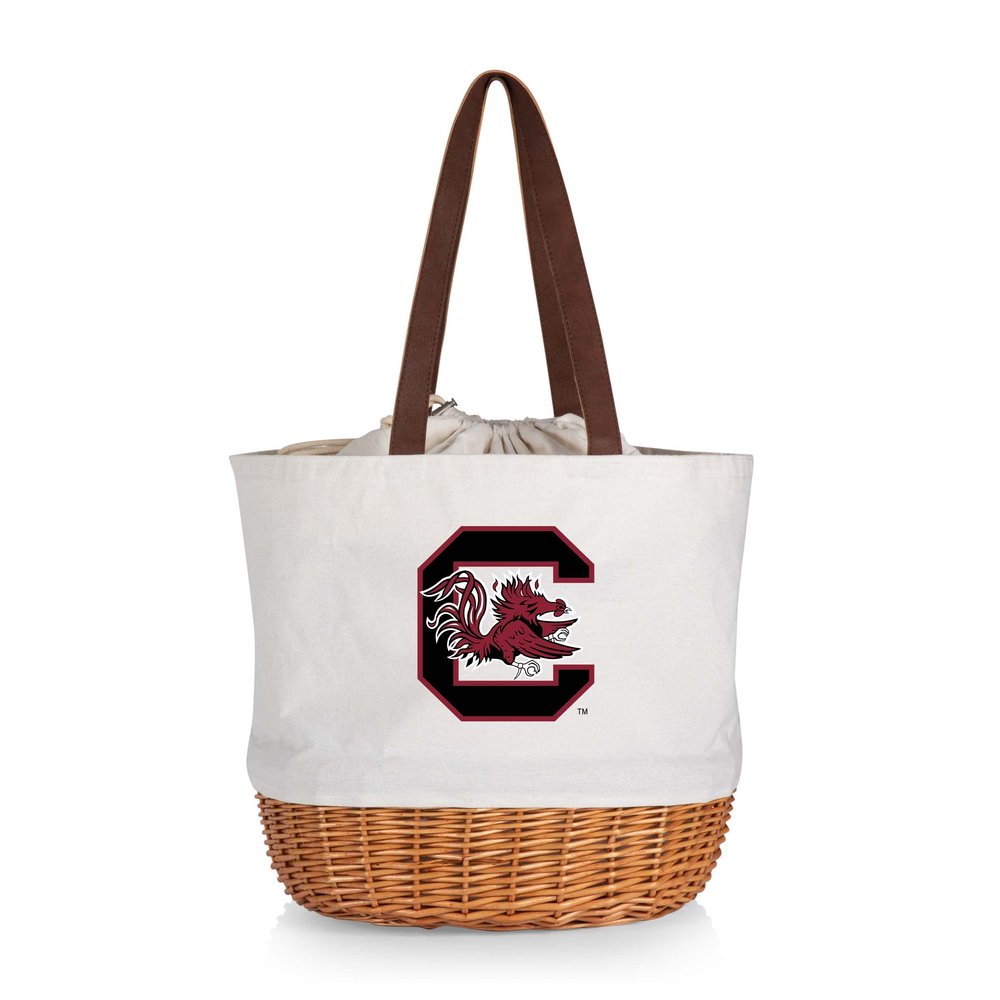 PICNIC TIME NCAA South Carolina Gamecocks Coronado Canvas and Willow Basket Tote, Picnic Tote Bag, Beach Tote, (Beige Canvas)