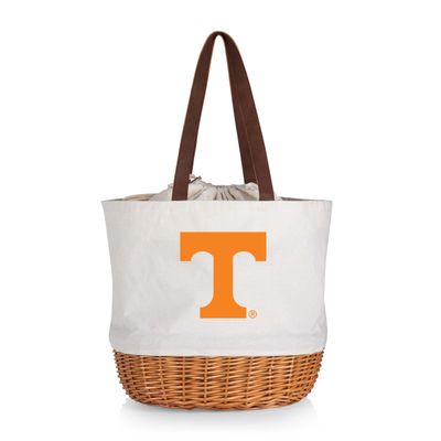 PICNIC TIME NCAA Tennessee Volunteers Coronado Canvas and Willow Basket Tote, Picnic Tote Bag, Beach Tote, (Beige Canvas)