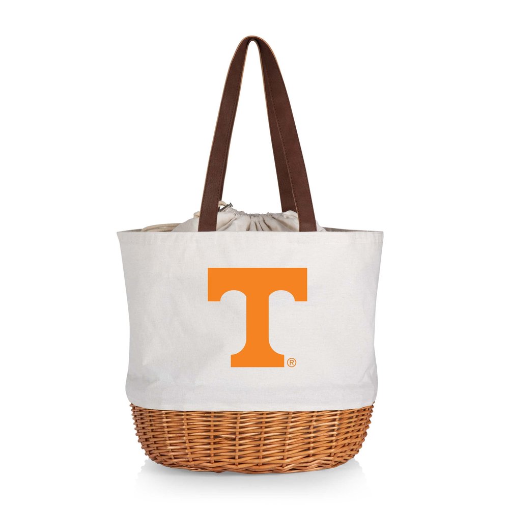 PICNIC TIME NCAA Tennessee Volunteers Coronado Canvas and Willow Basket Tote, Picnic Tote Bag, Beach Tote, (Beige Canvas)