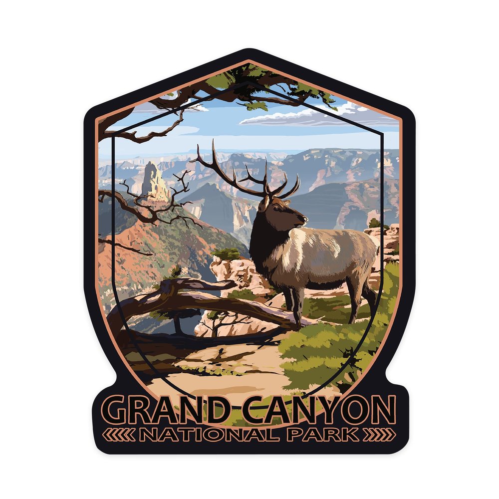 Die Cut Sticker Grand Canyon National Park, Arizona, Elk, Vinyl Sticker, (Waterproof Decal for Cars, Water Bottles, Laptops, Coolers), Large