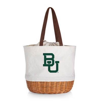 PICNIC TIME NCAA Baylor Bears Coronado Canvas and Willow Basket Tote, Picnic Tote Bag, Beach Tote, (Beige Canvas)
