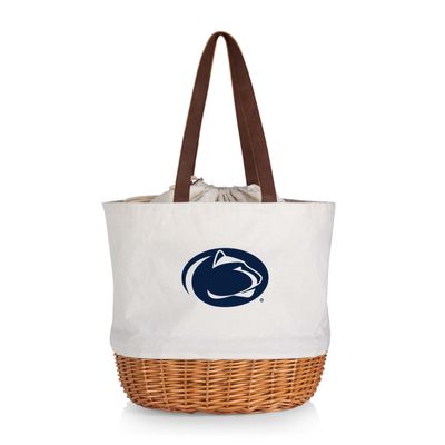 PICNIC TIME NCAA Penn State Nittany Lions Coronado Canvas and Willow Basket Tote, Picnic Tote Bag, Beach Tote, (Beige Canvas)