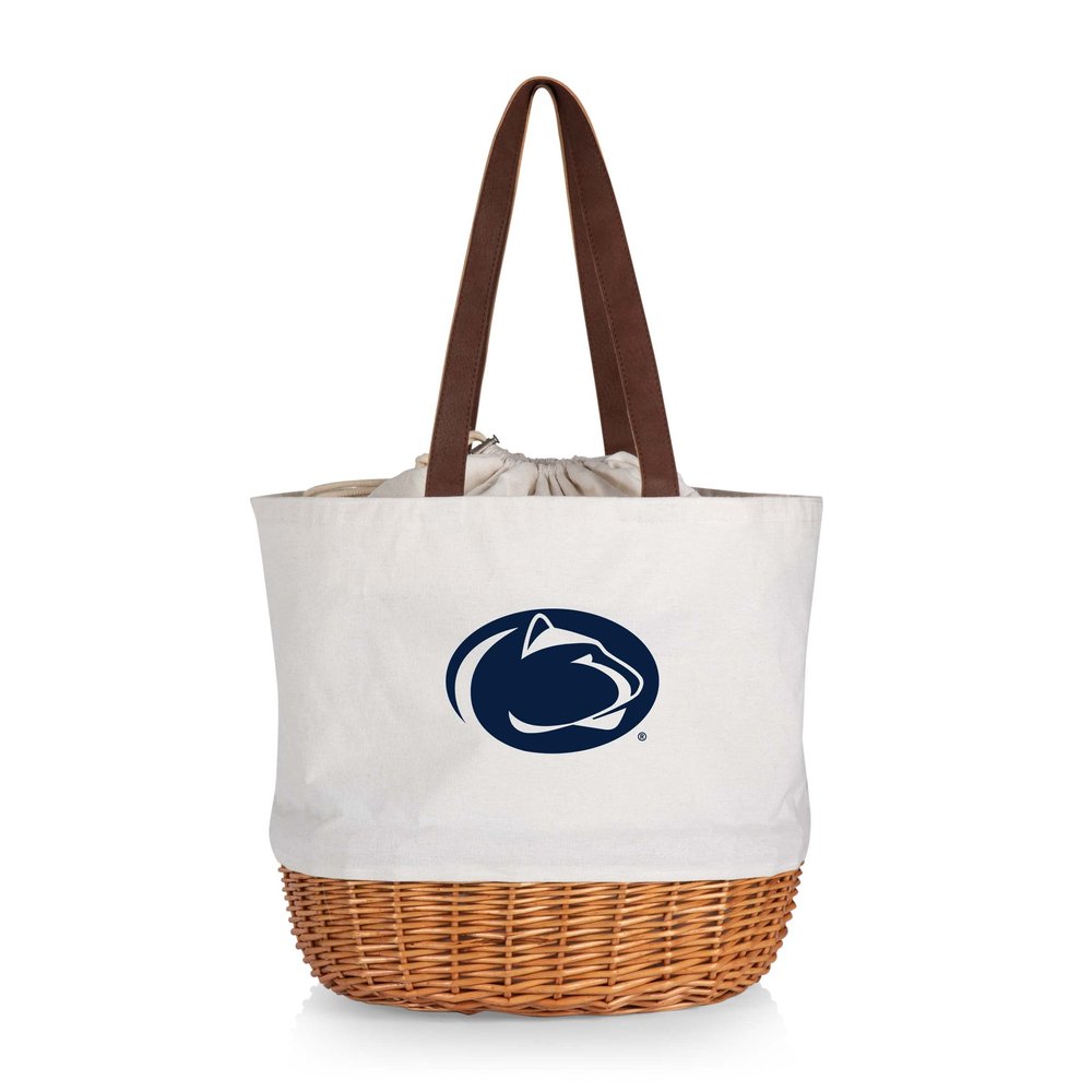 PICNIC TIME NCAA Penn State Nittany Lions Coronado Canvas and Willow Basket Tote, Picnic Tote Bag, Beach Tote, (Beige Canvas)