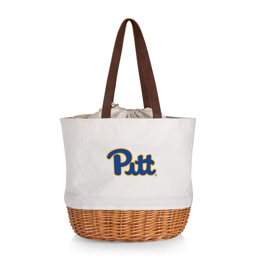 Picnic TIME NCAA Pittsburgh Panthers Coronado Canvas and Willow Basket Tote, Picnic Tote Bag, Beach Tote, (Beige Canvas)