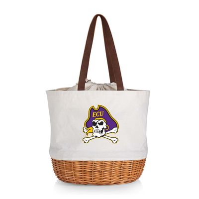PICNIC TIME NCAA East Carolina Pirates Coronado Canvas and Willow Basket Tote, Picnic Tote Bag, Beach Tote, (Beige Canvas)