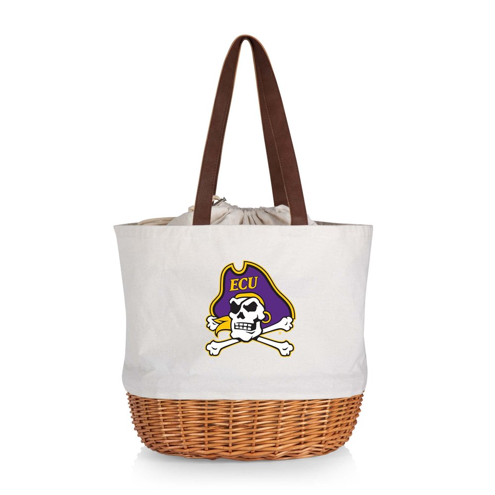 PICNIC TIME NCAA East Carolina Pirates Coronado Canvas and Willow Basket Tote, Picnic Tote Bag, Beach Tote, (Beige Canvas)