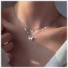 Allereyae Vintage Layered Crystal Butterfly Necklace Rhinestone Butterfly Pendant Necklace Double Butterfly Choker Necklace Silver Lace Chain Necklace Jewelry for Women view 2