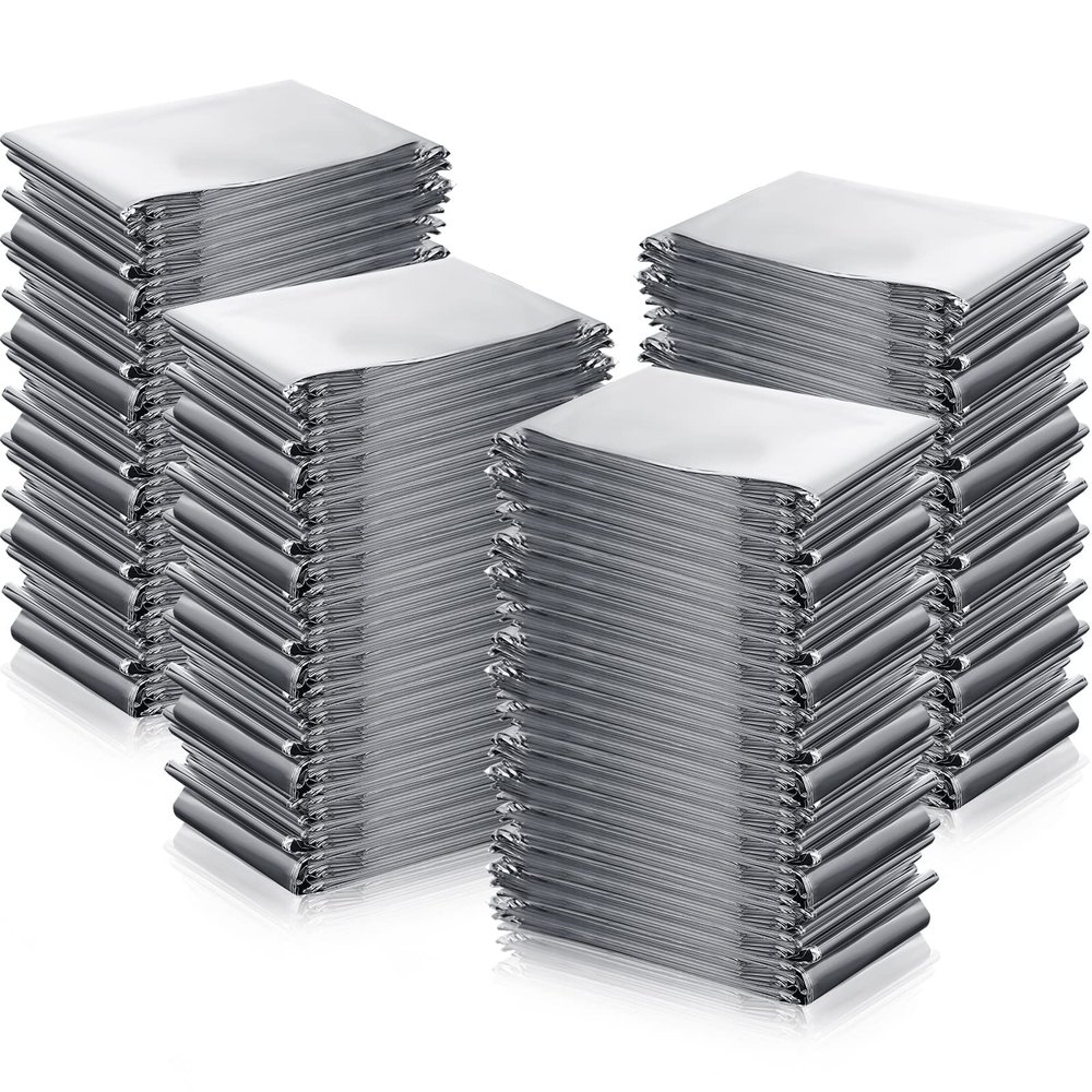 Macarrie 100 Pack 2 Size Emergency Thermal Blanket Survival - Emergency Blankets Silver Foil for Outdoors Camping Hiking First Aid Adult, 82 x 63, 82 x 51 (100 Pieces)
