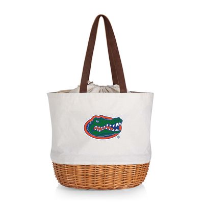 PICNIC TIME NCAA Florida Gators Coronado Canvas and Willow Basket Tote, Picnic Tote Bag, Beach Tote, (Beige Canvas)