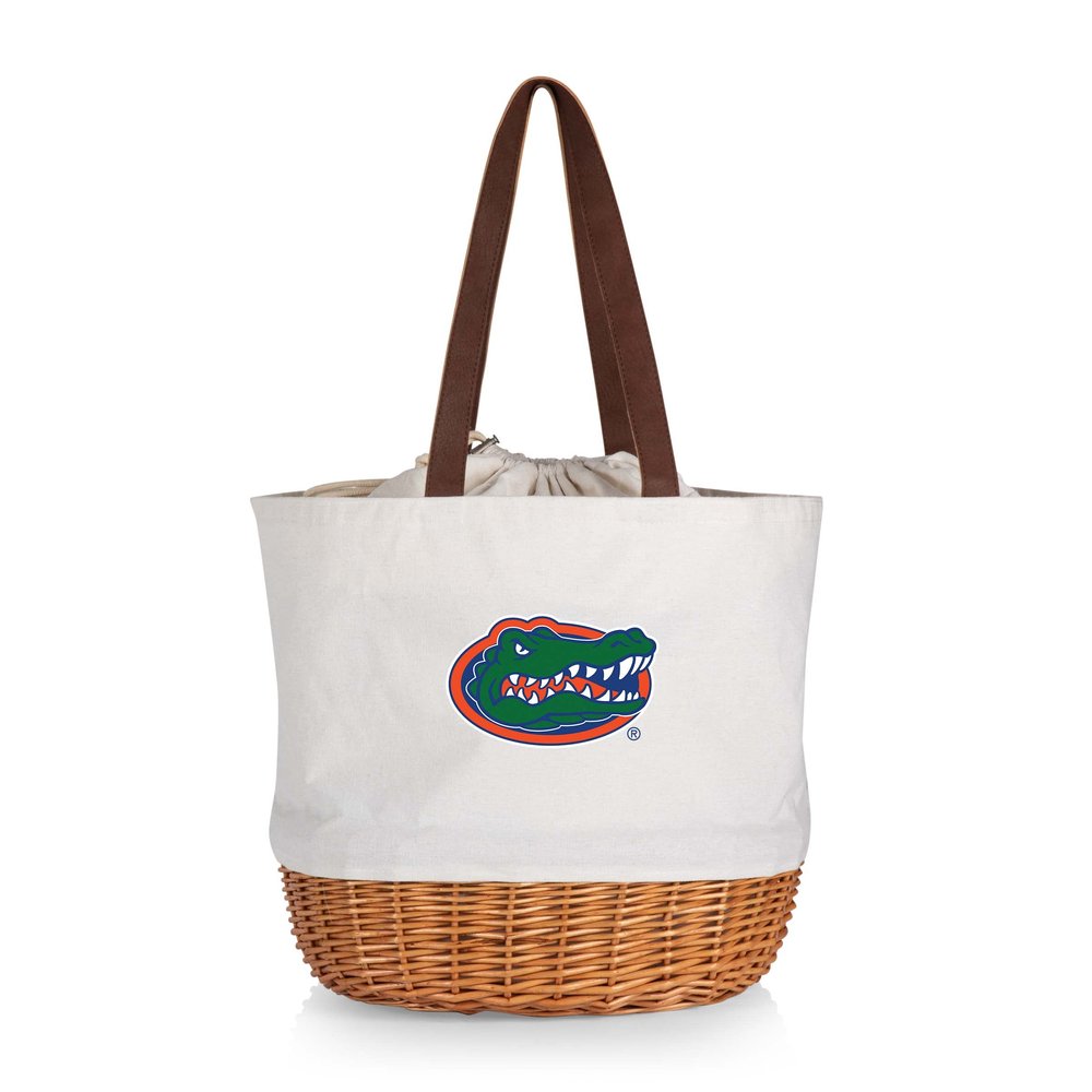 PICNIC TIME NCAA Florida Gators Coronado Canvas and Willow Basket Tote, Picnic Tote Bag, Beach Tote, (Beige Canvas)