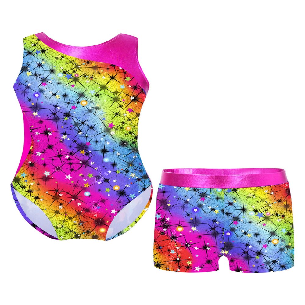 Manyakai Kids Girls Ballet Dance Leotard for Gymnastics Suit Ballerina Outfits Workout Shorts Starry Rainbow A 14 Years
