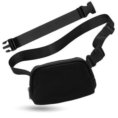 Belt Bag with Extender Strap 65'', Plus Size Fanny Pack Crossbody Bags for Women Men, Mini Everywhere Belt Bag, Unisex Fashion Small Waist Pouch for Everyday Use (Black + strap)