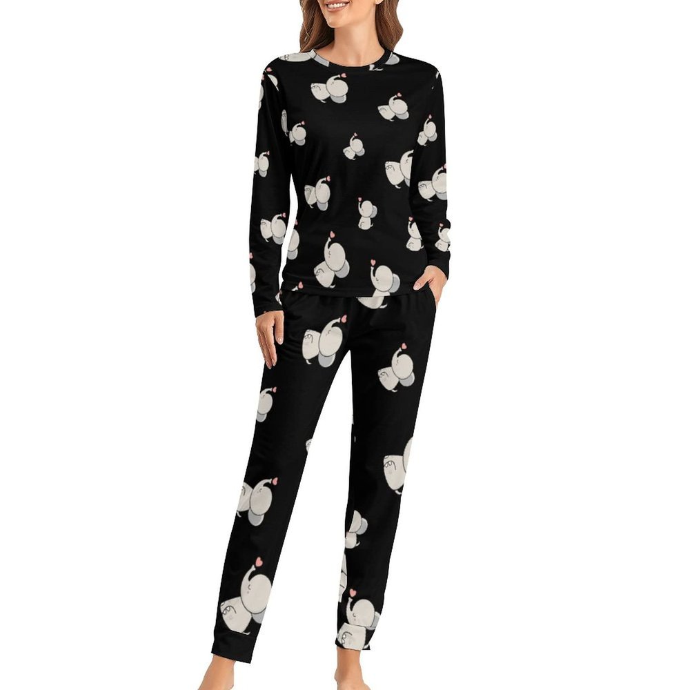 Kawaii Cute Elephant Women Pajamas Sets Long Sleeve Sleepwear Soft Nightwear 2 Piece Pjs Loungewear 6XL