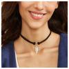 Allereyae Vintage Layered Leather Choker Necklace Silver Feather Pendant Necklace Choker Black Short Velvet Necklace Geometric Circle Choker Necklace for Women view 2