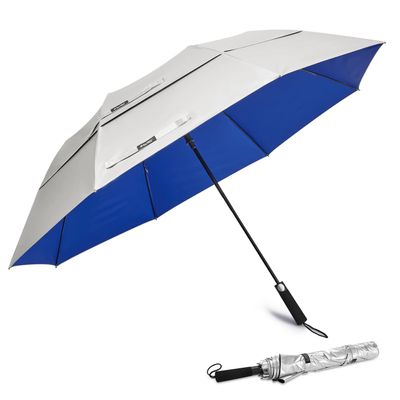 G4Free 62 Inch Portable UV Protection Large Golf Umbrella, Automatic Open Double Canopy Big Sun Windproof Oversize Sports Umbrella(Silver/Blue)