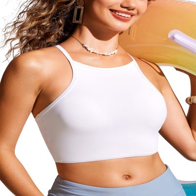 CRZ YOGA Women's Bikini Tops High Neck Swimsuit Racerback Padded Bathing Suit Sexy Swimwear White X-Small