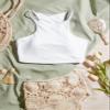CRZ YOGA Women's Bikini Tops High Neck Swimsuit Racerback Padded Bathing Suit Sexy Swimwear White X-Small view 3