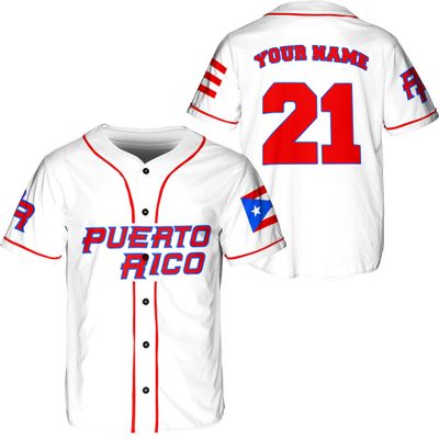 ThuhaTree Store Personalized Name & Number Sports Puerto Rico AOP Baseball Jersey Unisex XS-5XL (Style 00