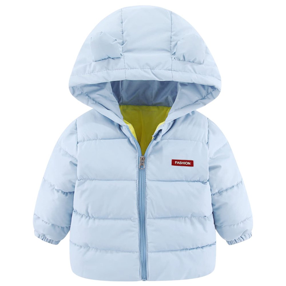 Toddler Kids Baby Boys Girls Winter Warm Jacket Outerwear Letter Bear Ears Coats Hooded Padded Boy (Blue, 3-4 Years)