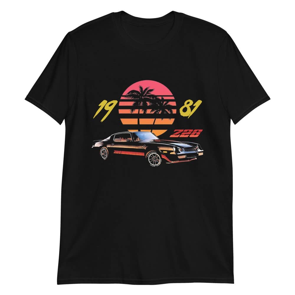 1981 Camaro Z28 80s Retro Sunset Palm Trees Short-Sleeve Unisex T-Shirt