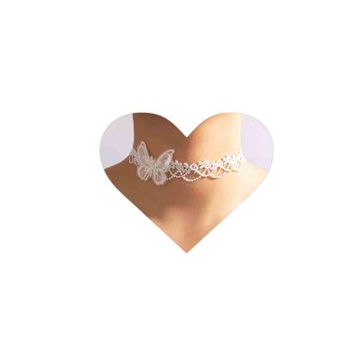 Allereyae Vintage Hollow Lace Necklace White Wide Lace Choker Necklace White Lace Butterfly Necklace Plain Lace Clavicle Necklace for Women