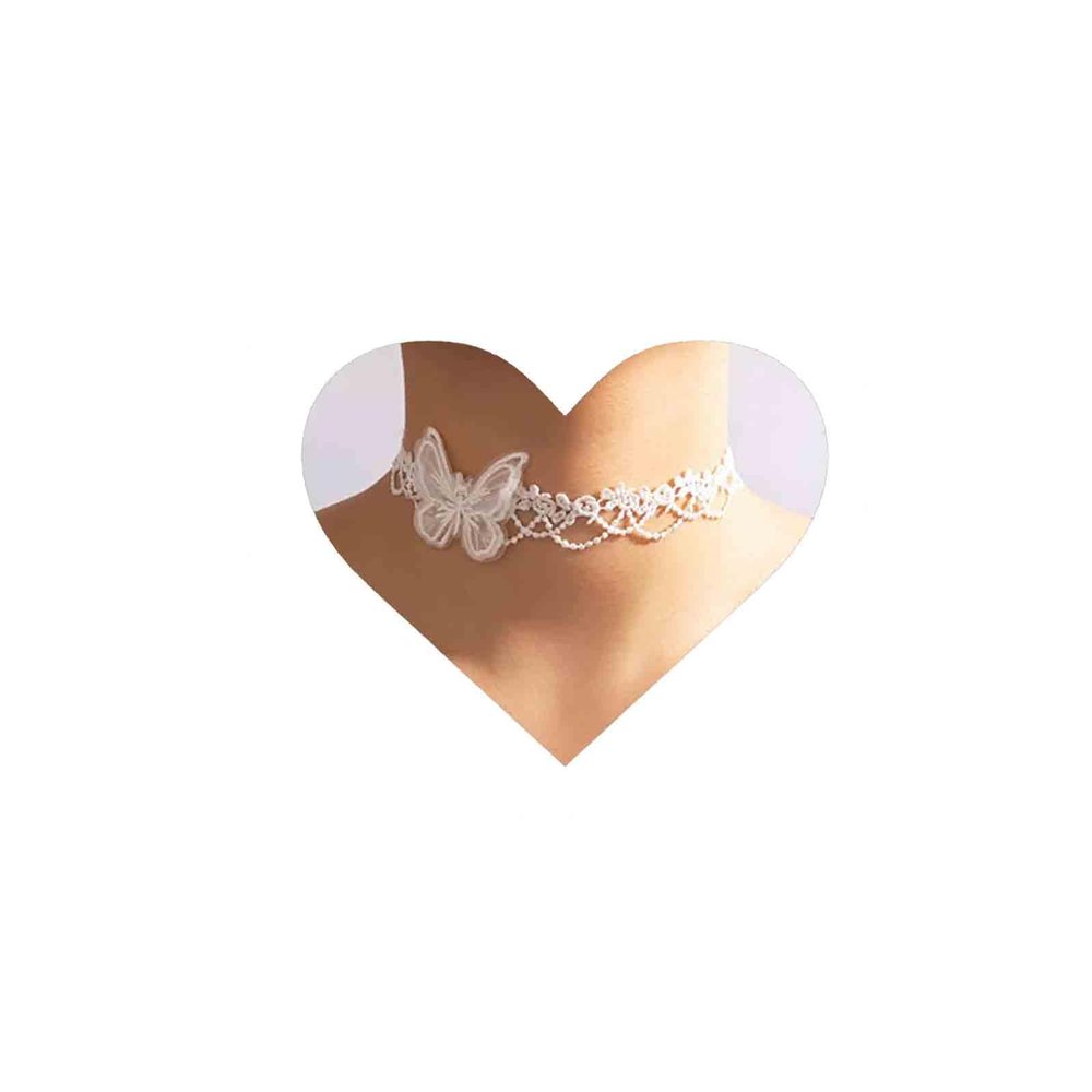 Allereyae Vintage Hollow Lace Necklace White Wide Lace Choker Necklace White Lace Butterfly Necklace Plain Lace Clavicle Necklace for Women