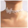 Allereyae Vintage Hollow Lace Necklace White Wide Lace Choker Necklace White Lace Butterfly Necklace Plain Lace Clavicle Necklace for Women view 2