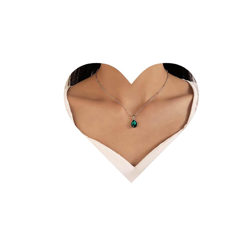 Allereyae Vintage Green Topaz Pendant Necklace Teardrop Crystal Gemstone Necklace Rhinestone Green Stone Choker Necklace Silver Satellite Chain Birthstone Necklace for Women