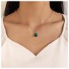 Allereyae Vintage Green Topaz Pendant Necklace Teardrop Crystal Gemstone Necklace Rhinestone Green Stone Choker Necklace Silver Satellite Chain Birthstone Necklace for Women view 2