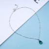 Allereyae Vintage Green Topaz Pendant Necklace Teardrop Crystal Gemstone Necklace Rhinestone Green Stone Choker Necklace Silver Satellite Chain Birthstone Necklace for Women view 3