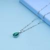 Allereyae Vintage Green Topaz Pendant Necklace Teardrop Crystal Gemstone Necklace Rhinestone Green Stone Choker Necklace Silver Satellite Chain Birthstone Necklace for Women view 4