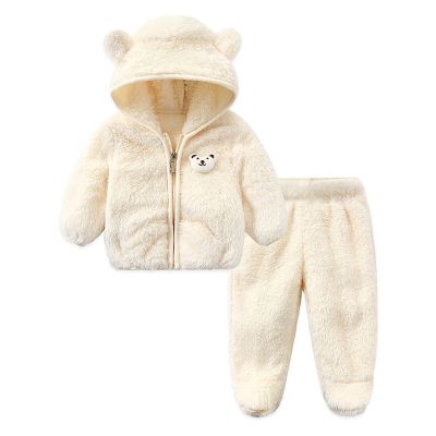 Newborn Infant Baby Boy Girl Fleece Jacket Winter Clothes Hooded Coat Tops with Bear Ears Boys (Beige, 18-24 Months)